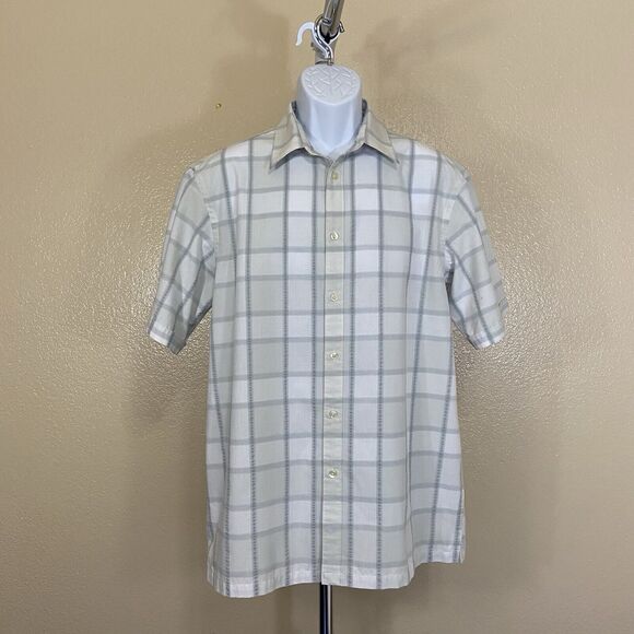 Van Heusen Mens Plaid Short Sleeve Button Up Shirt Large - Picture 1 of 9